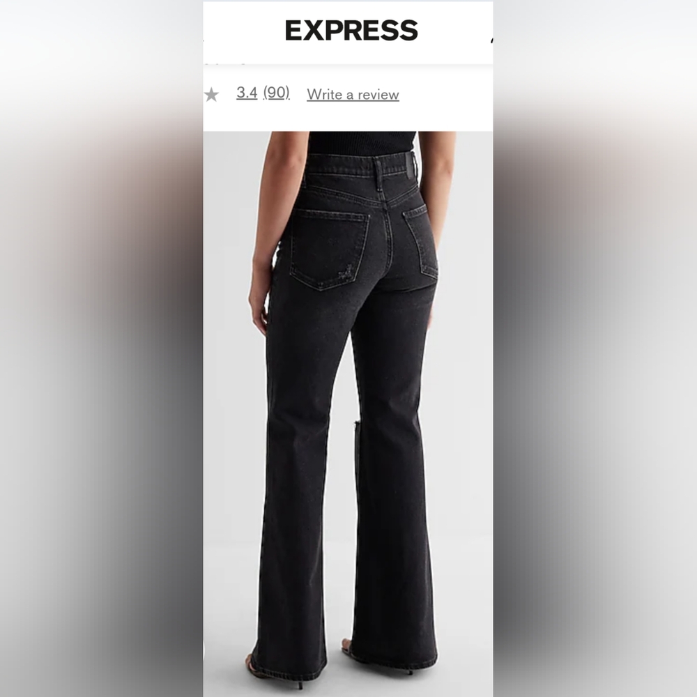 Express Mid Rise Washed Black Ripped '70s Flare Jeans - Picture 4 of 5